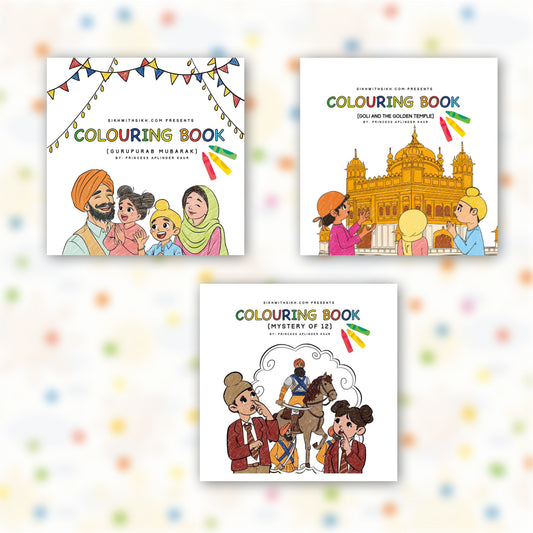 Coloring Book Combo (Set of 3) - Guru Purab Mubarak, Goli and The Golden Temple, Mystery of 12